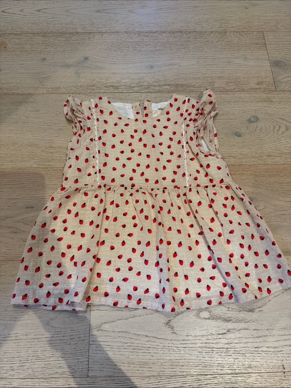 Cream Strawberry-Print Casual Dress for Girls
